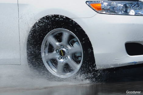 Goodyear tyre on a wet road